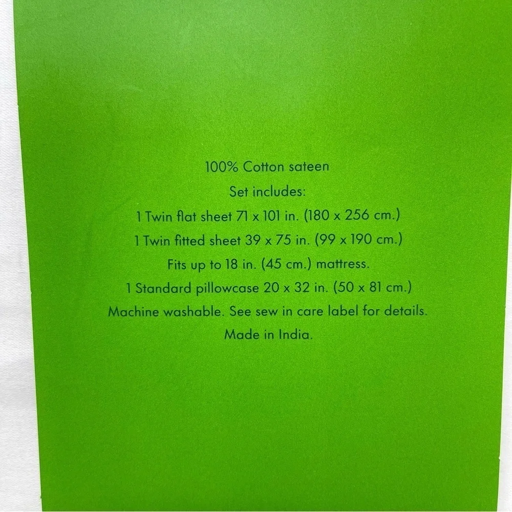 Kate Spade Twin Size Sheet Set solid white cotton sateen NWT